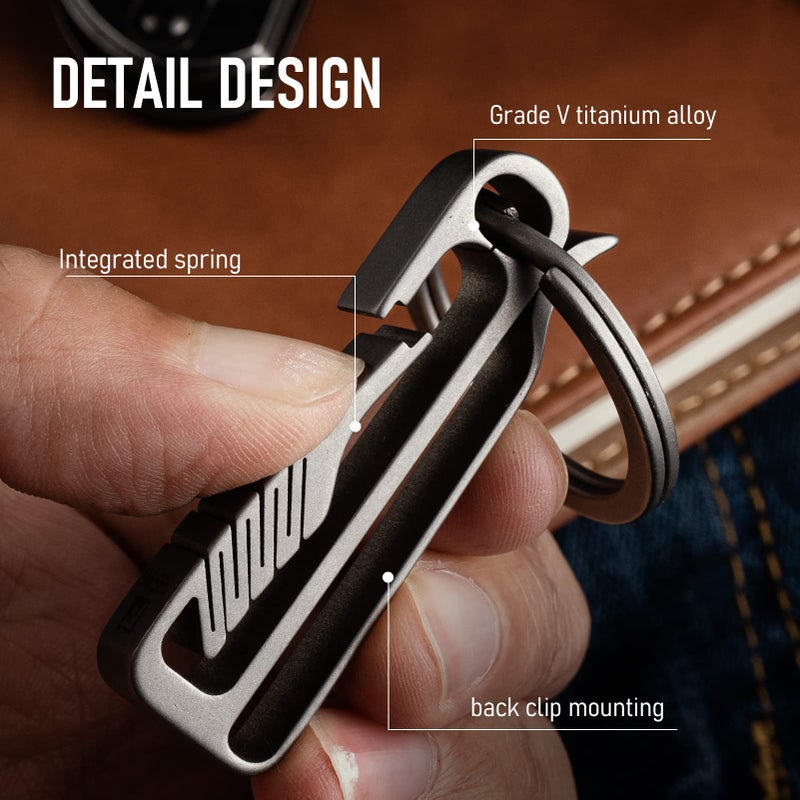 FEGVE Belt Key Clip with Key Ring and D-shaped keyring,Key Fob Holder Key Chain for Men (Dark Grey) - Image 2